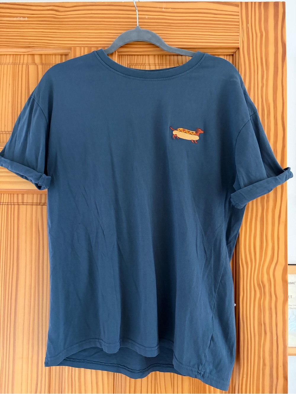 Navy Blue Short-Sleeve T-Shirt with Hot Dog Dachshund Graphic